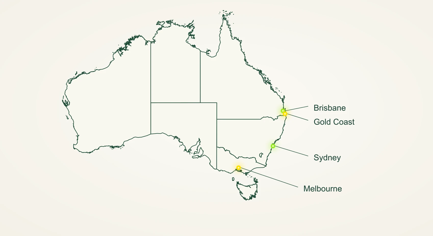 Sunbridge Energy service areas across Brisbane, Gold Coast, Sydney and Melbourne