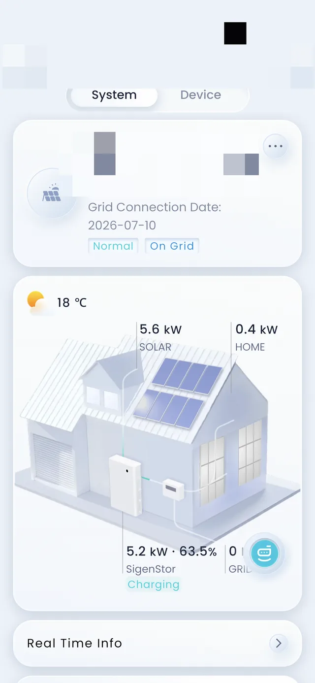 mySigen system overview with a live 3D home energy-flow model